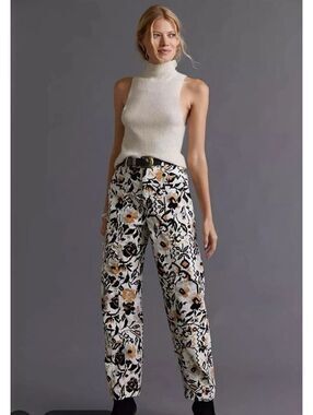 Size 10 Anthropologie Printed Wide-Leg Cargo Pants